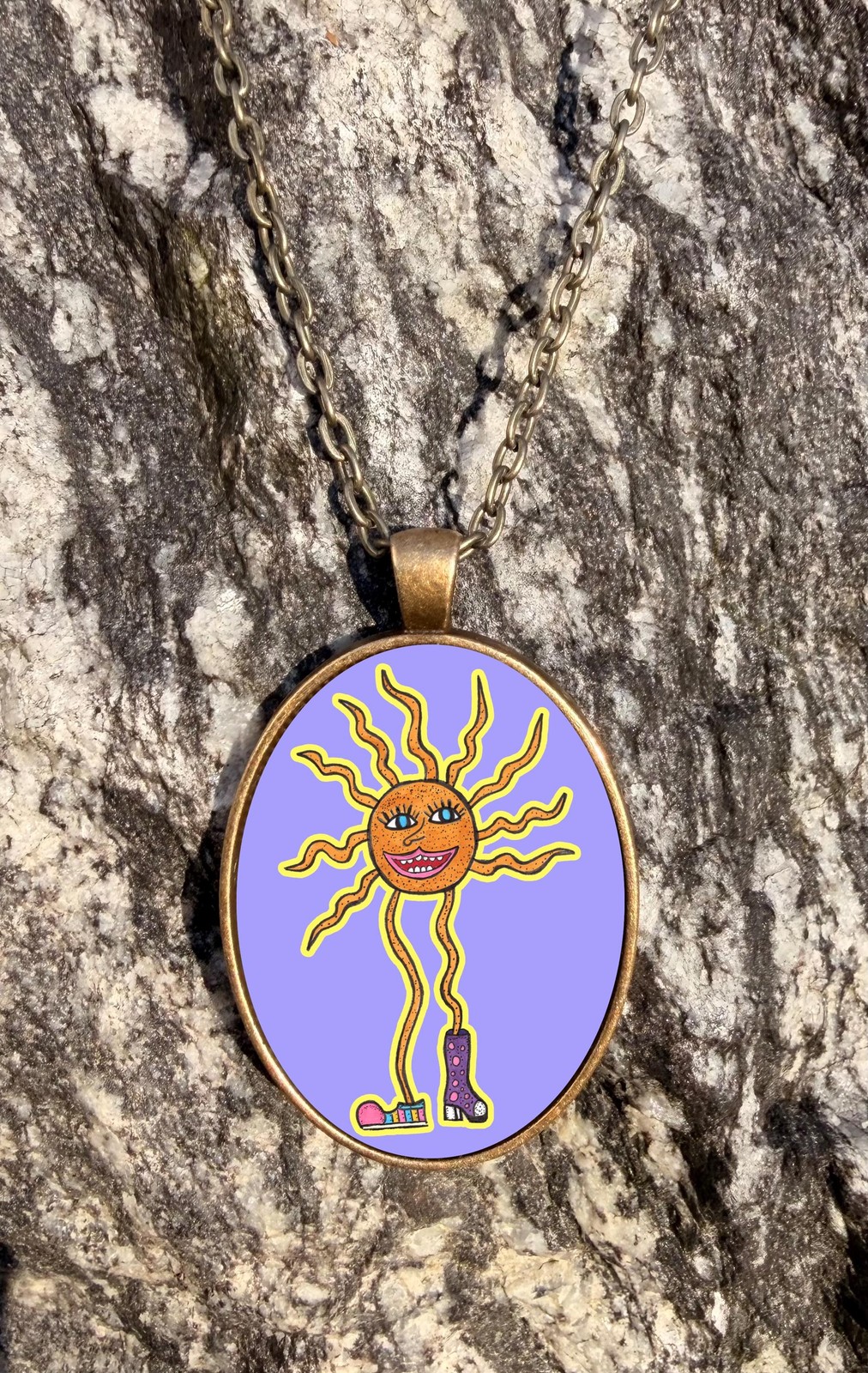 Sun Woman Necklace Pendant | Whimsical Trippy Retro 70’s Inspired | Boho Art