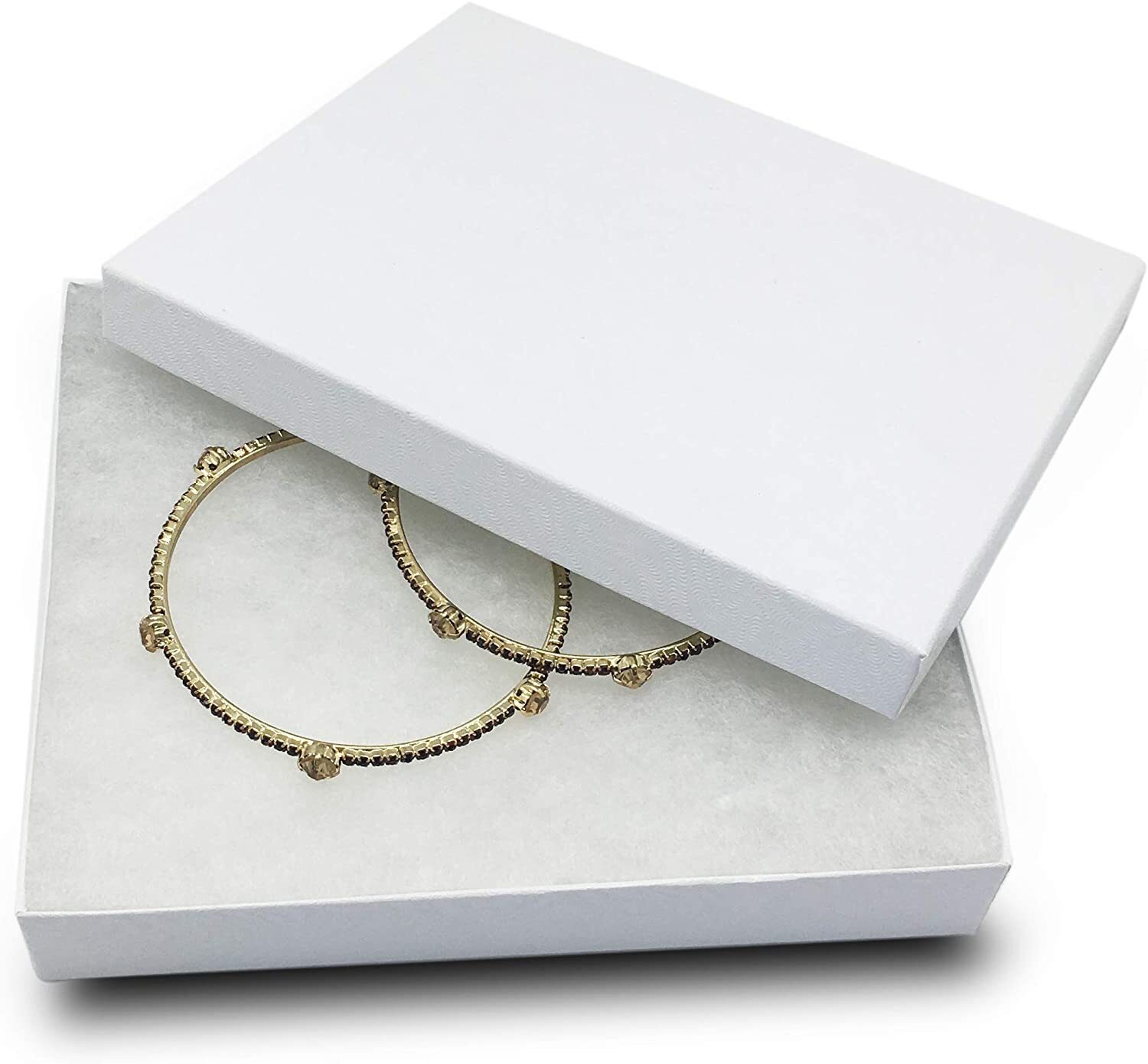 TheDisplayGuys Kraft Paper Jewelry Gift Box & Cotton Insert 100-Pack White Swirl