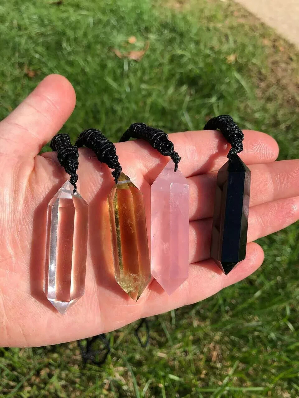Natural Stone Hexagonal Points Pendant Healing Crystal Amulet Unisex Necklace
