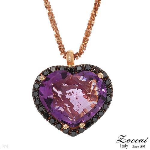 Zoccai Italy 18K Rose Gold Necklace 4.20ctw Amethyst & Black Diamonds. New