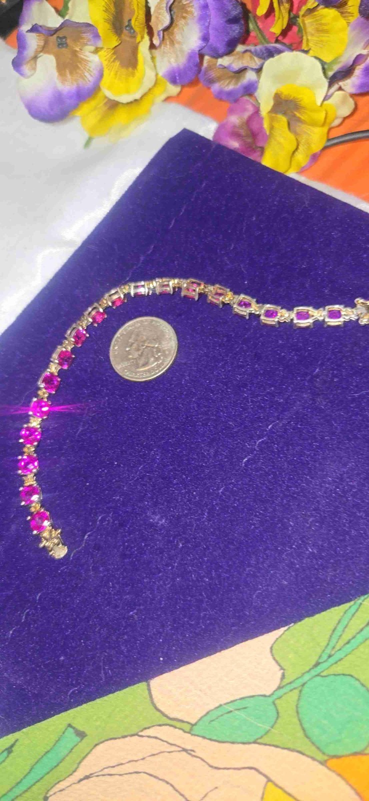 Breathtaking Ruby Jemstones Set In Sterling Tennis Bracelet
