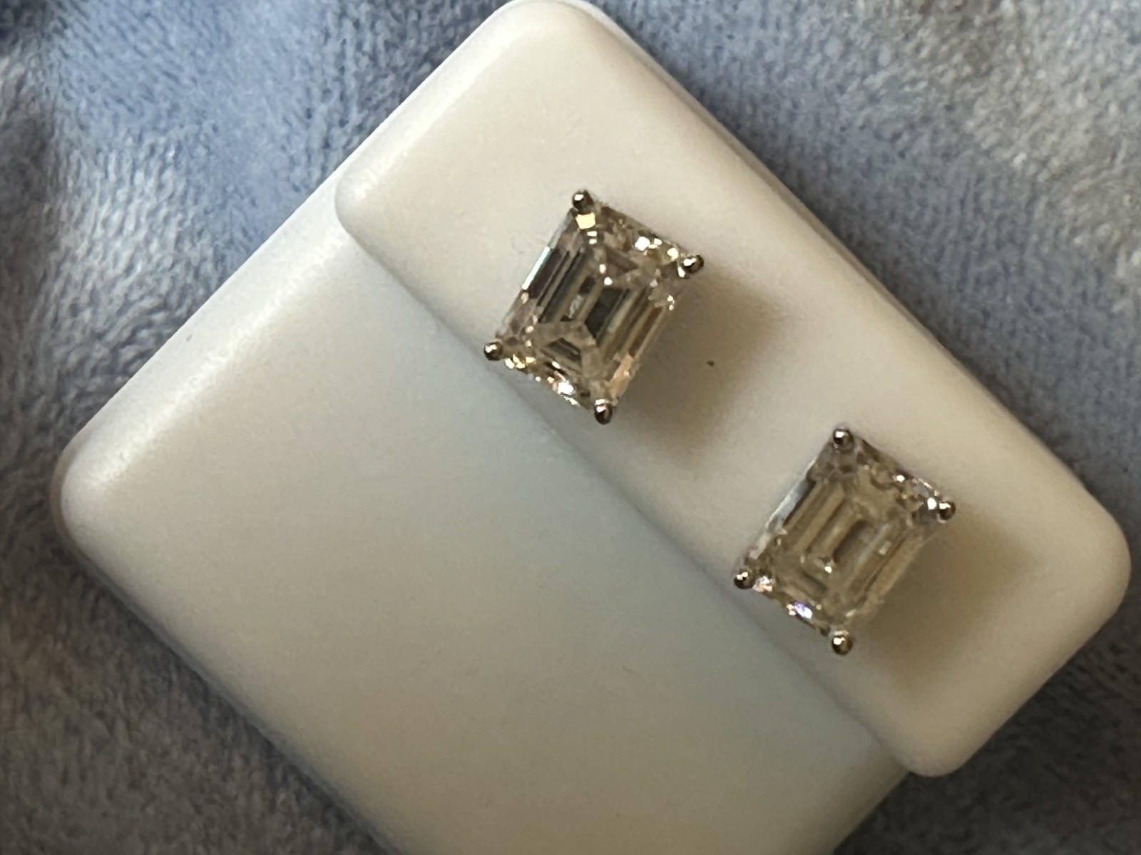 925 sterling silver emerald cut moissanite earrings