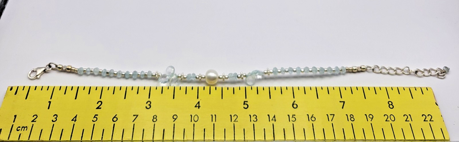 Sterling Silver 7.5mm Pearl Briolette Aquamarine Bracelet or Anklet ~ 9.5″