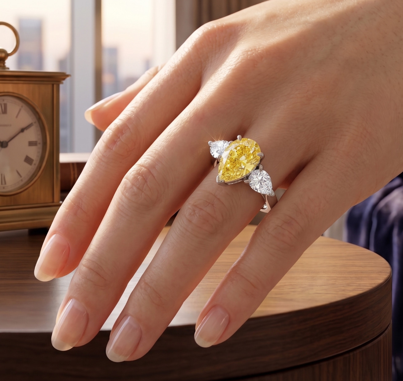 8.00 Ct Certified Pear Cut Natural Yellow Diamond Ring VVS1 White Gold Finish