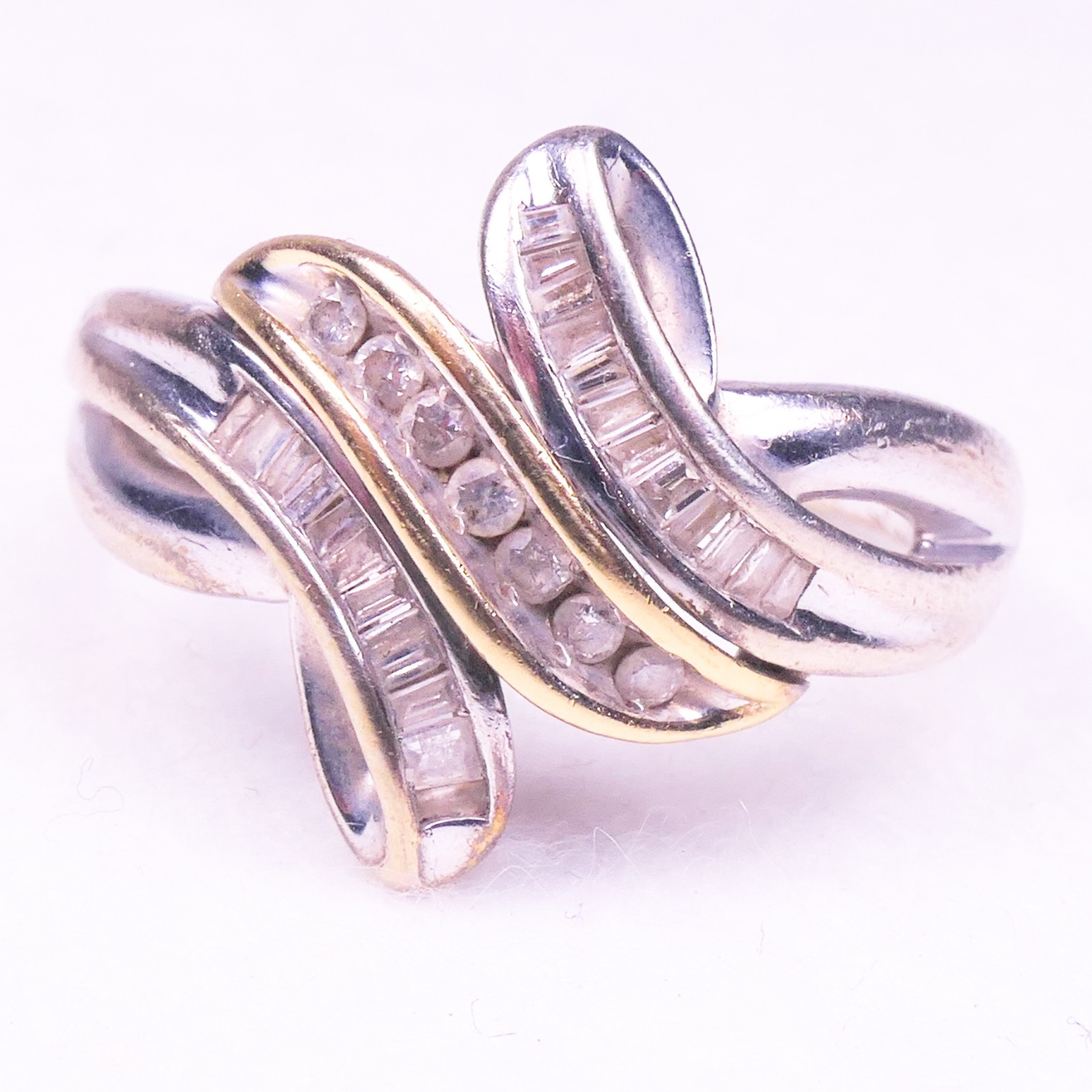925 Sterling Silver & 14K Gold Two-Tone Round & Baguette Diamond Swirl Ring