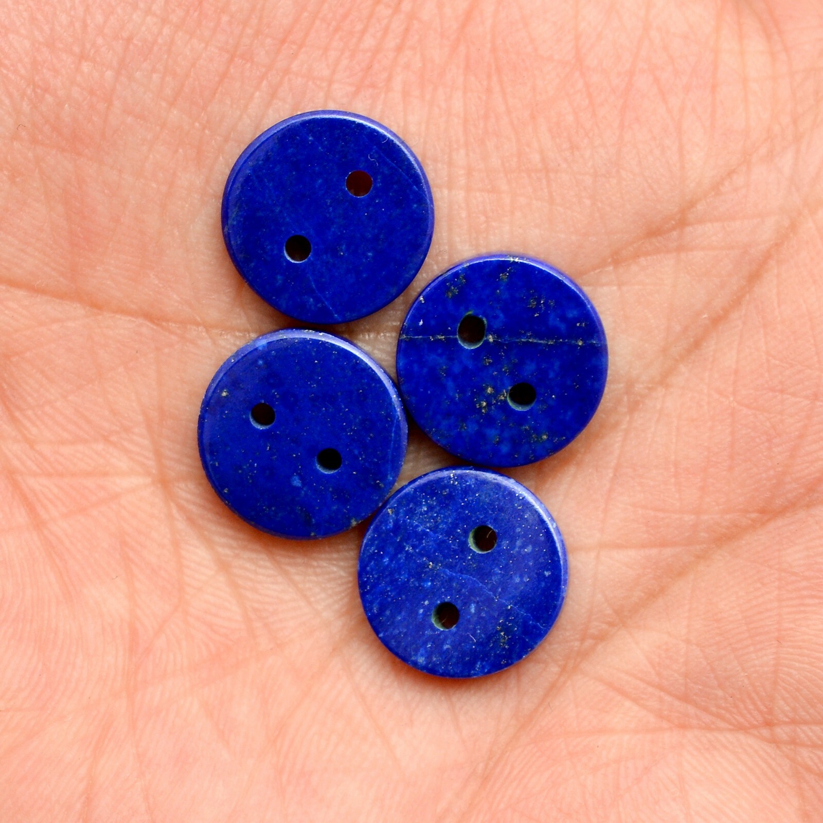 AAA+ Natural Lapis Lazuli 14x3mm Round Buttons | 1.5mm Double Hole Smooth Button