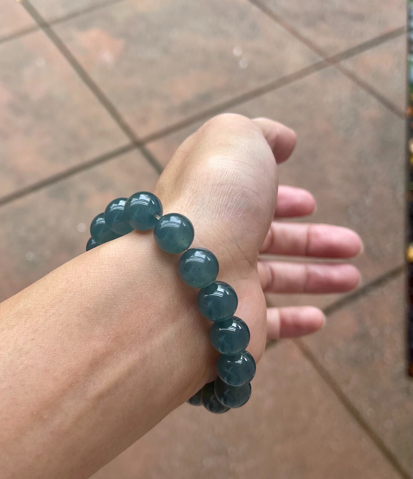 【Cherish Jade】Grade A Round Icy Green Jadeite Bracelet 8″ 【12.0 MM X 17】