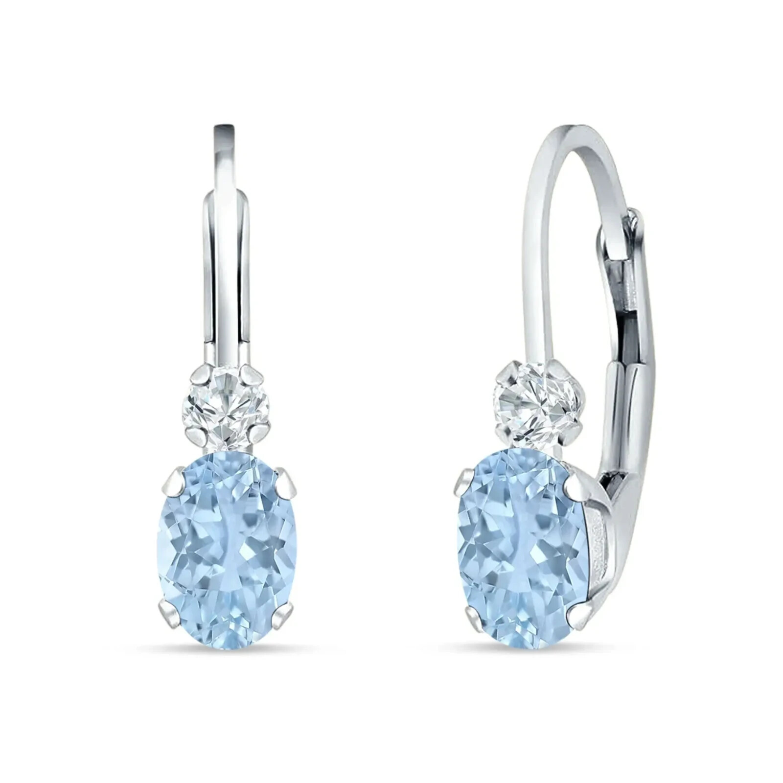 Stunning Genuine Oval Aquamarine Lever Back Earrings in Sterling Silver