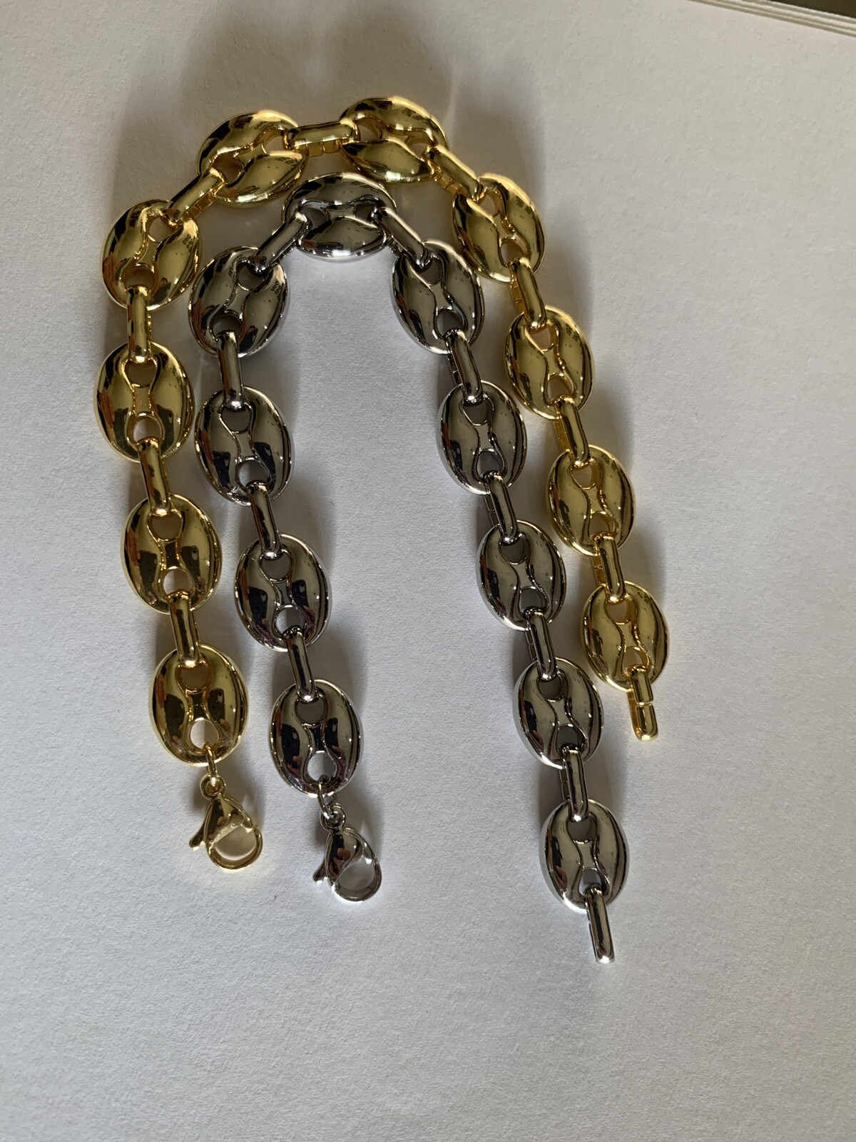 14k yellow gold Plated Puffy Puffed Anchor Mariner Link Chain Bracelet 1cm thick