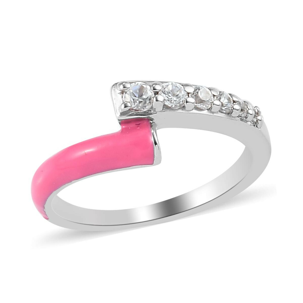 GP Multi Color Passion Collection Natural White Zircon and Enameled Bypass Ring