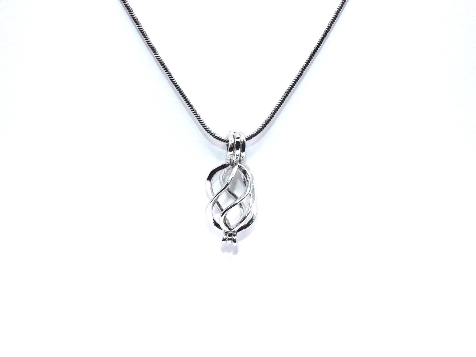 Silver Oval Basket Pearl Cage Charm Pendant Necklace – Crystal Bead Locket