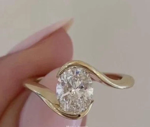 Oval Cut 2.00 Ct Natural Diamond Bypass Wedding Ring 14K Real Yellow Gold Size 8