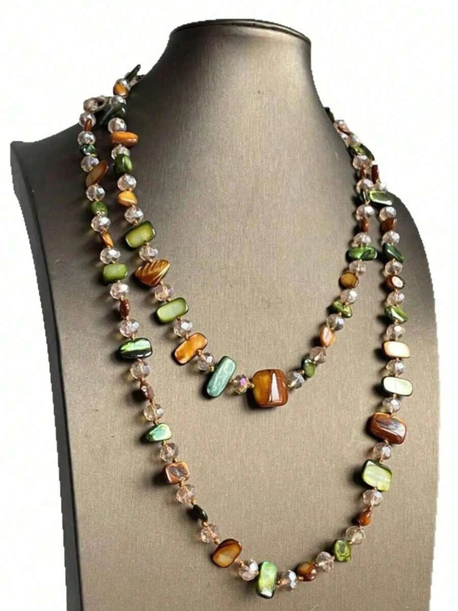 Boho Shell Necklace Double Layer Beaded Beach Jewelry Women Vintage
