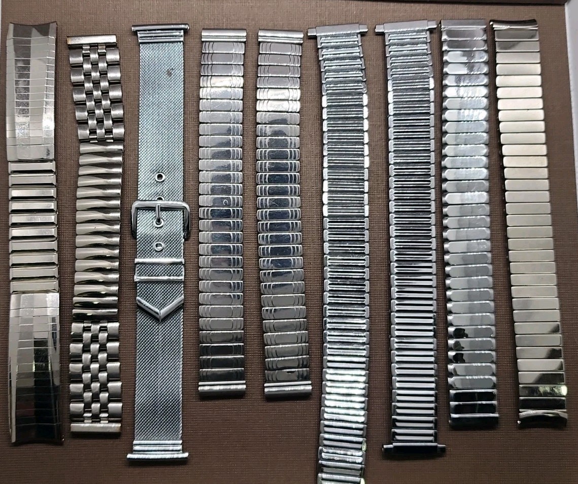Lot Of 8 Gent’s Unused Stainless Watch Bands For Parts/Repairs-Kreisler, Admiral