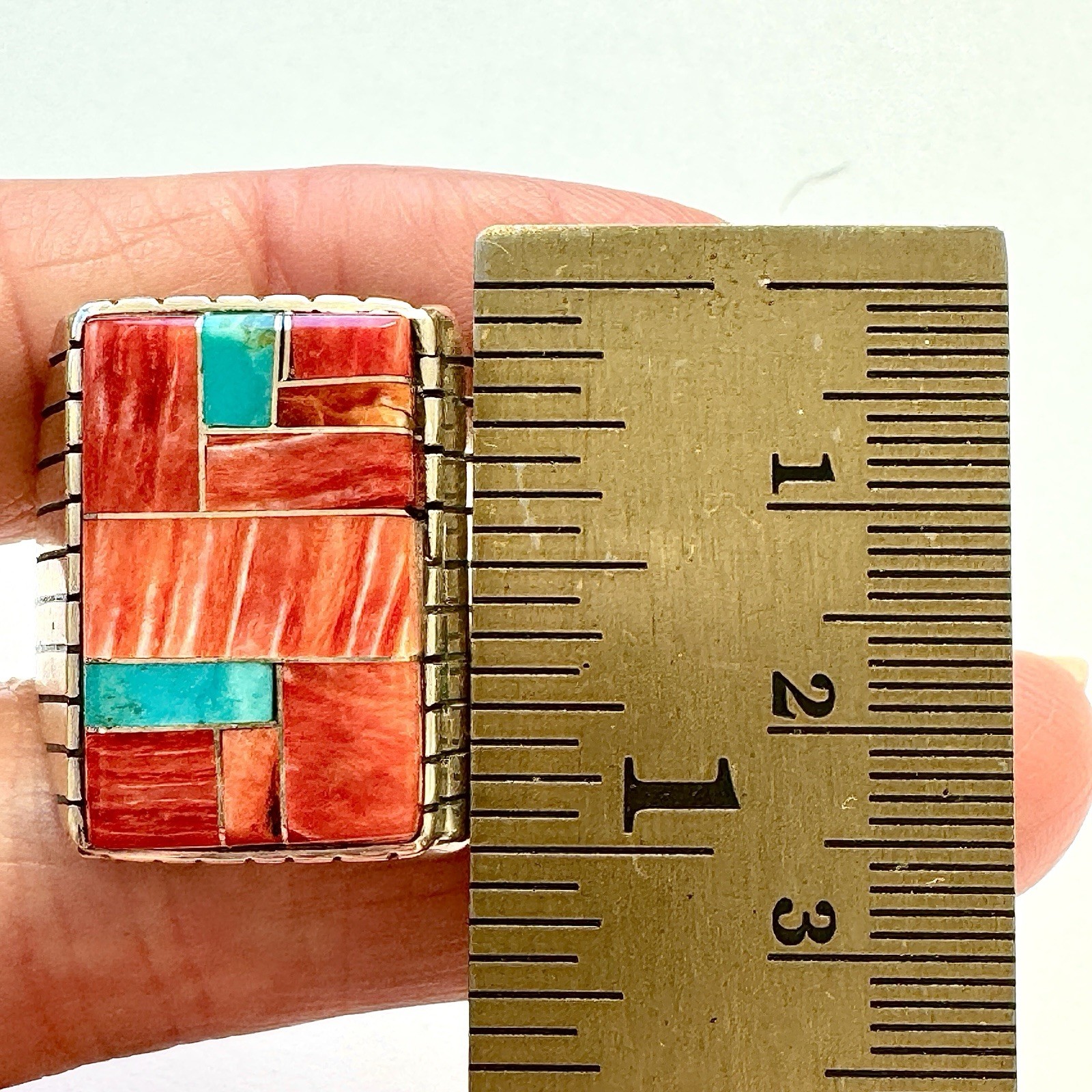 Turquoise Multi Stone Inlay Mens Ring Sz 12.5 Navajo Sterling Signed T Jack 22mm