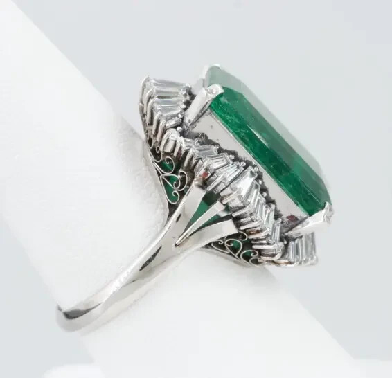 Big Pine Green 13.37CT Emerald & Lab-Created White Diamonds Art deco silver Ring