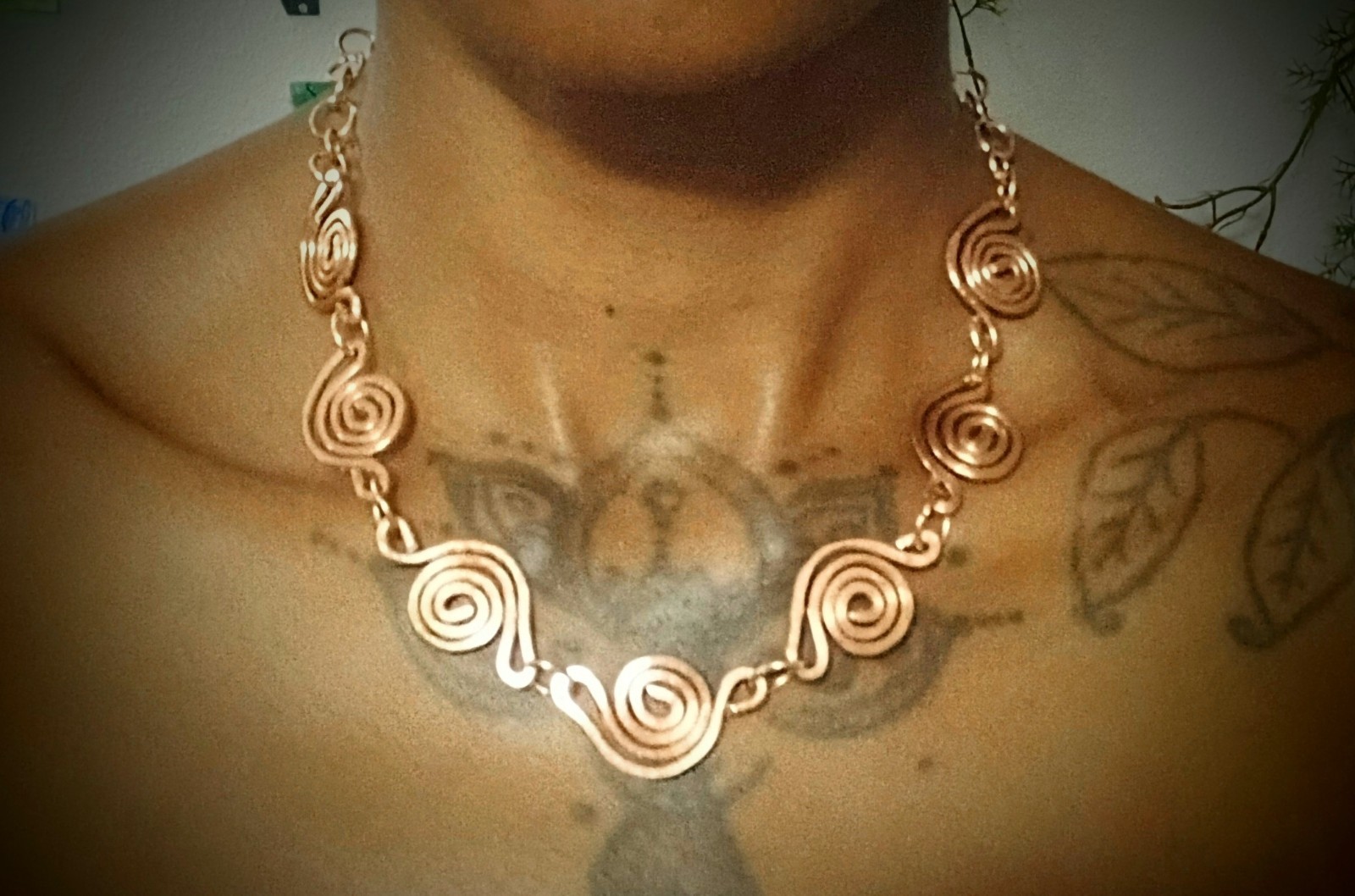 Handmade Hammered Pure Copper Link Coil Necklace
