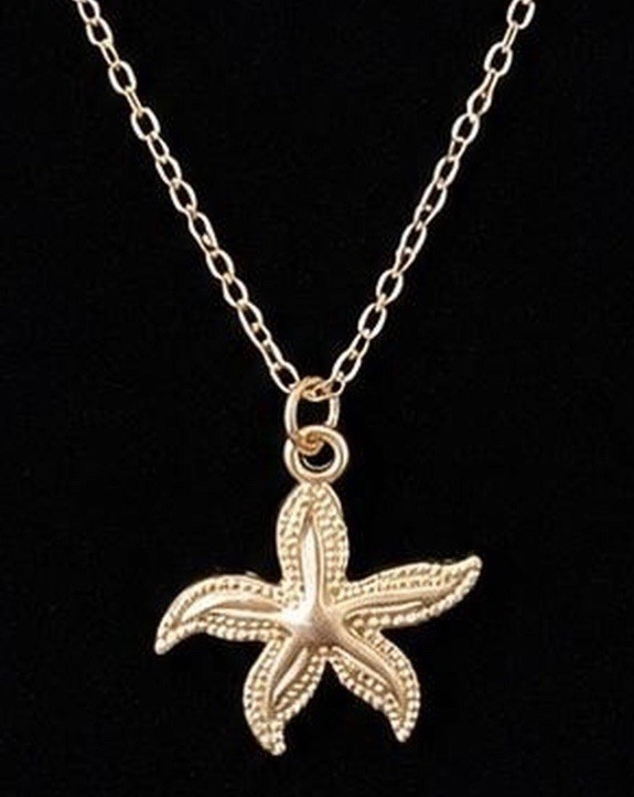 Gold Tone Metal Starfish Charm Pendant Cable Chain Necklace Lobster Adjustable