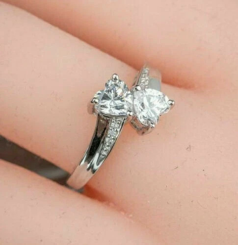 2.00Ct Heart Cut Lab Created Moissanite Engagement Ring 14K White Gold Plated