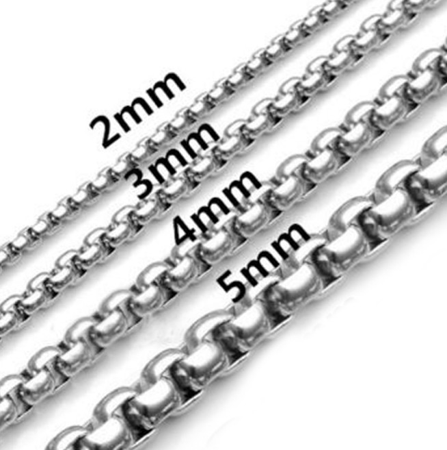 2/3/4mm Men’s Chain Stainless Steel Round Box Link Necklace Silver 18-26” Gift