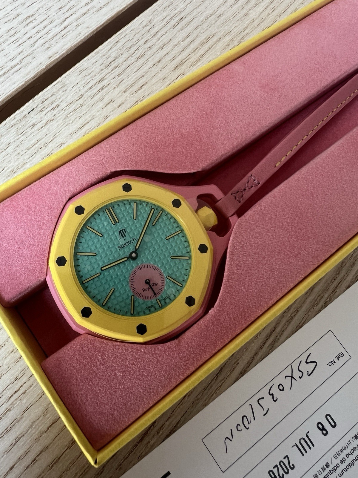 Swatch x Audemars Piguet Royal Oak Royal Pop OTG Roz Pink Blue Watch New