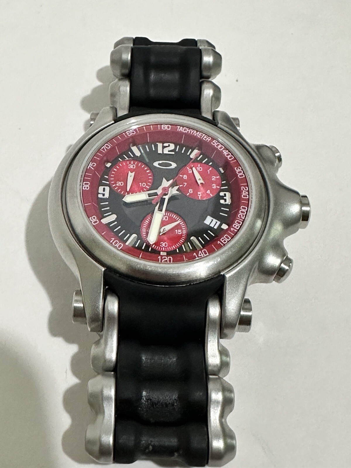 Oakley Holeshot Watch Chronograph 6-Hand, Red Dial, Rare Stainless Steel Band