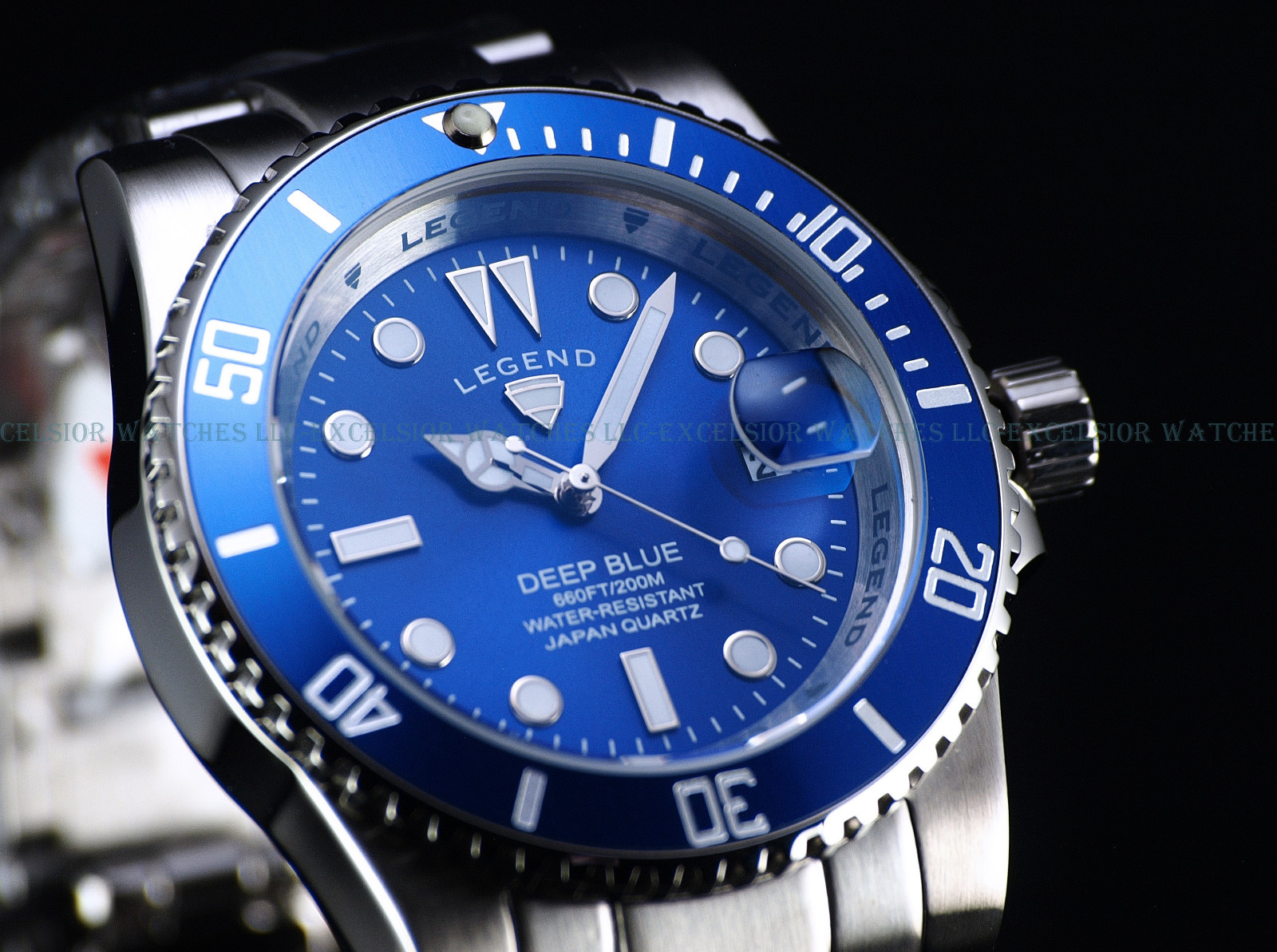 NEW Legend Men’s 200m Deep Blue Diver Egyptian Blue Dial Miyota Quartz SS Watch