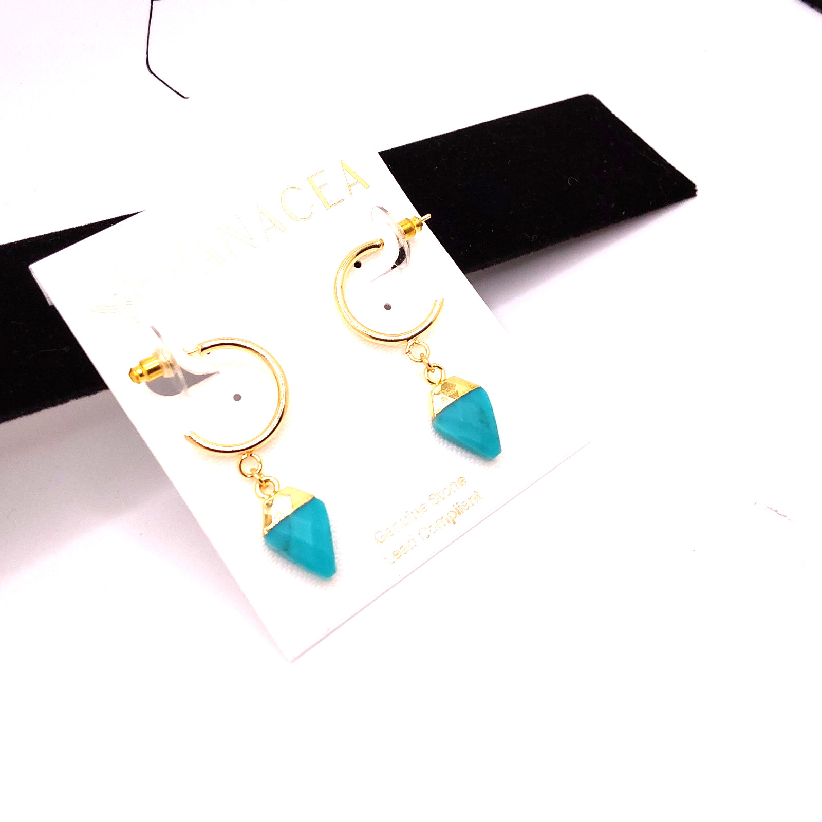 Panacea Elegant Gold-Plated Crescent Hoop Turquoise Drop Pendant Earrings
