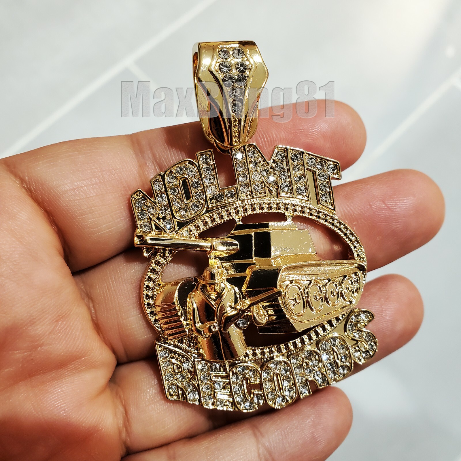 Hip Hop Gold Plated Cubic Zirconia Rapper’s No Limit Records Tank Charm Pendant