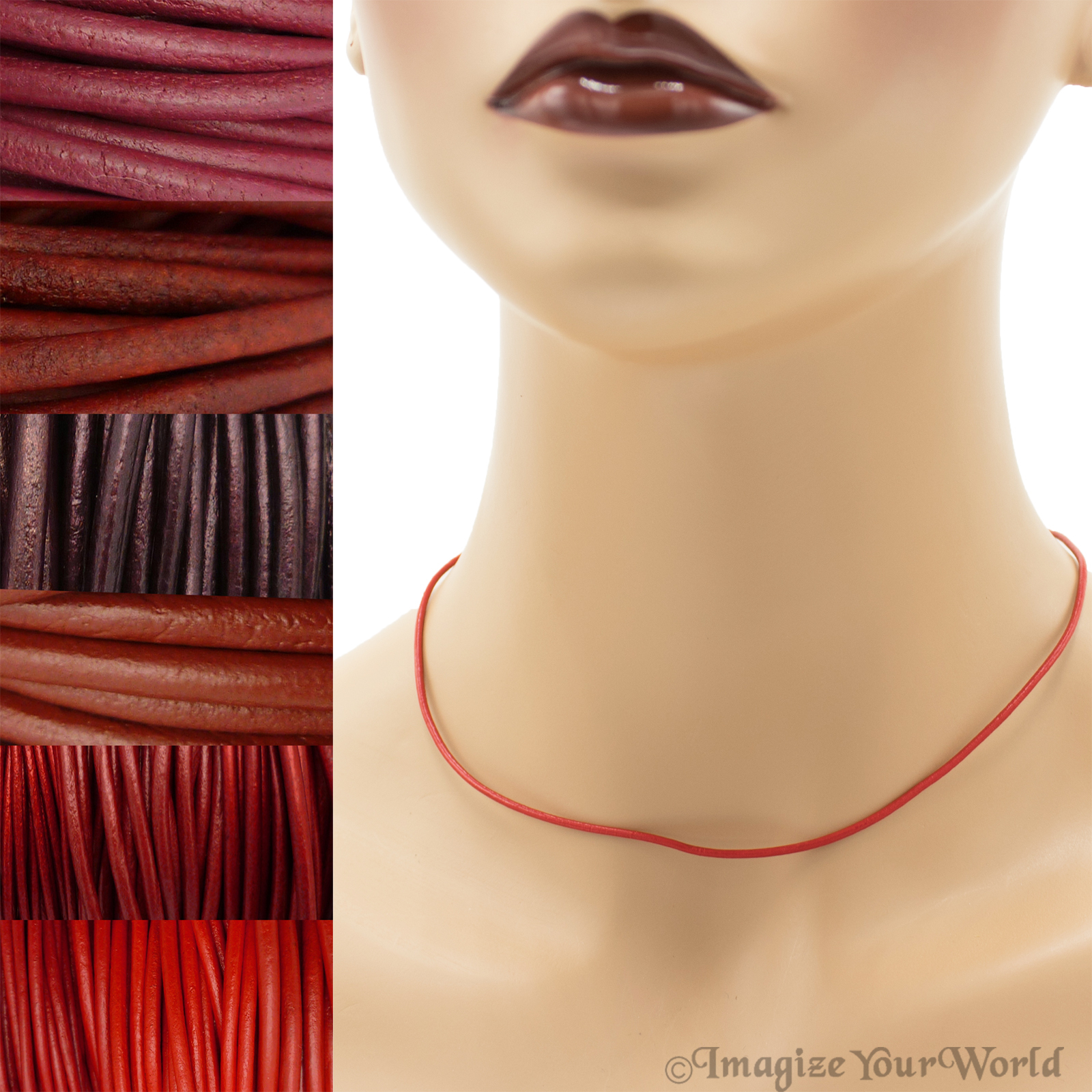 Red Leather Cord Necklace Custom Handmade choker up to 36 inches 16 22 24 30 18+