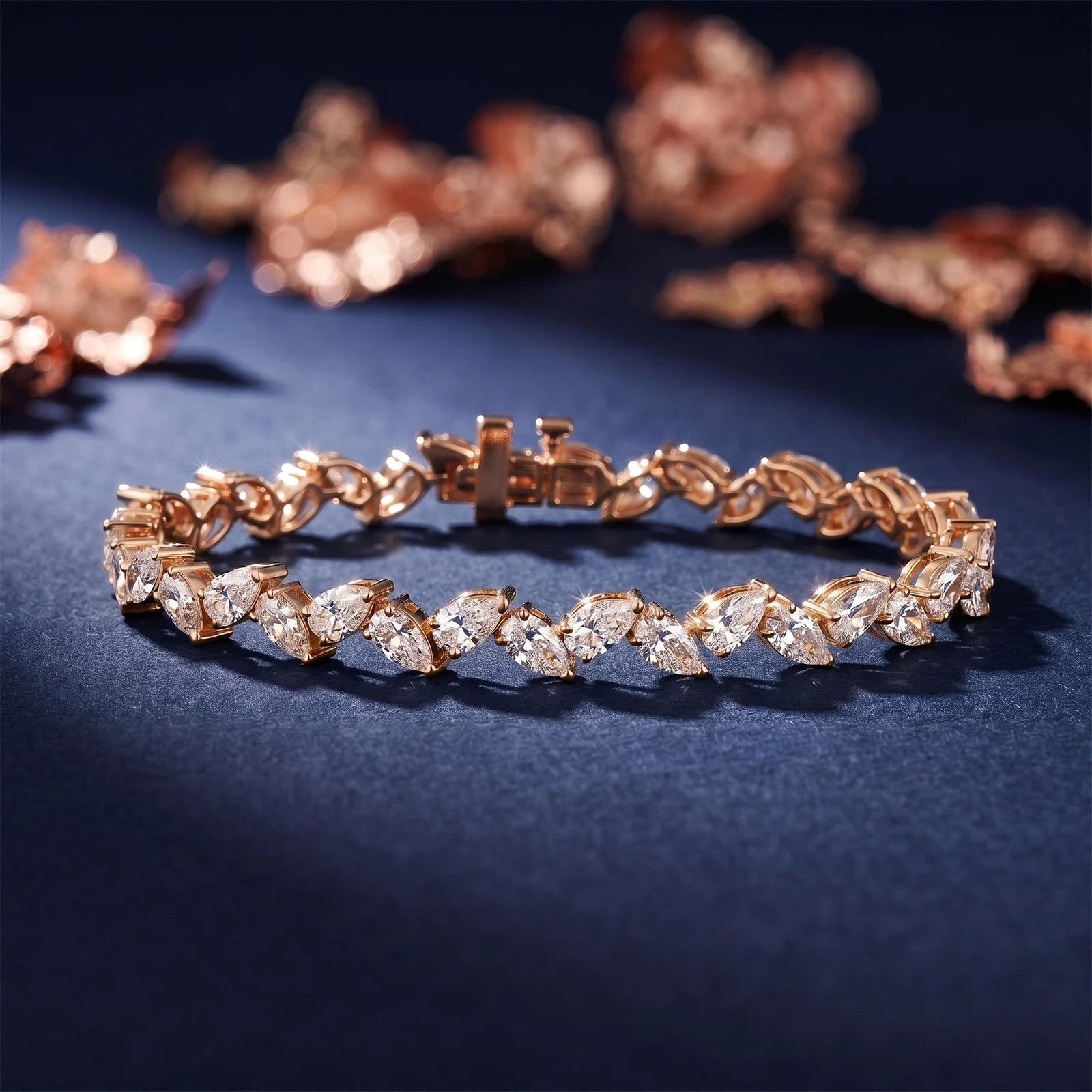 6 CT Pear F-VS1 Lab Grown Diamond Women Charm Gift Tennis Bracelet 14k Rose Gold