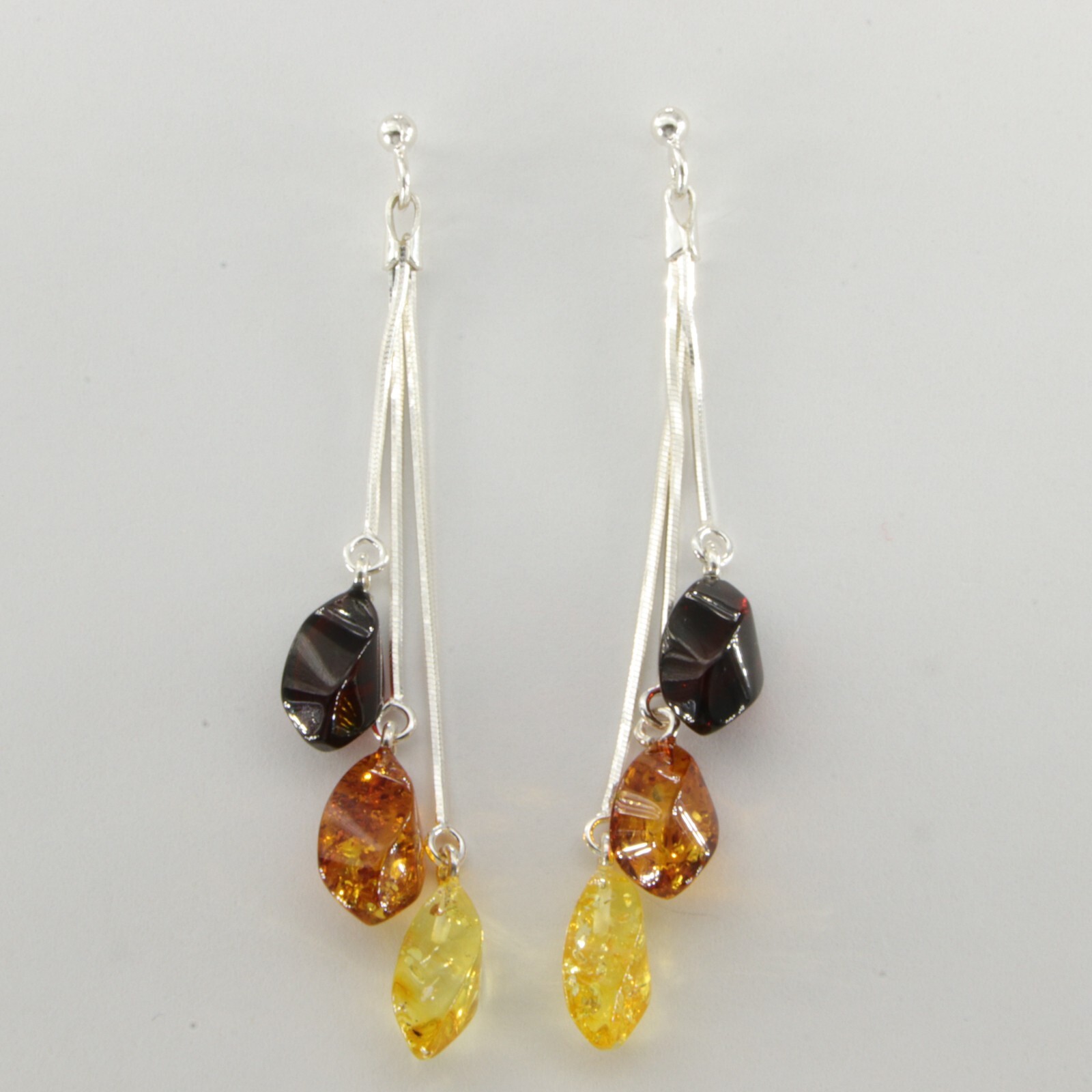 Multi-Color BALTIC AMBER Dangle Post Earrings 925 STERLING SILVER Poland #4809e