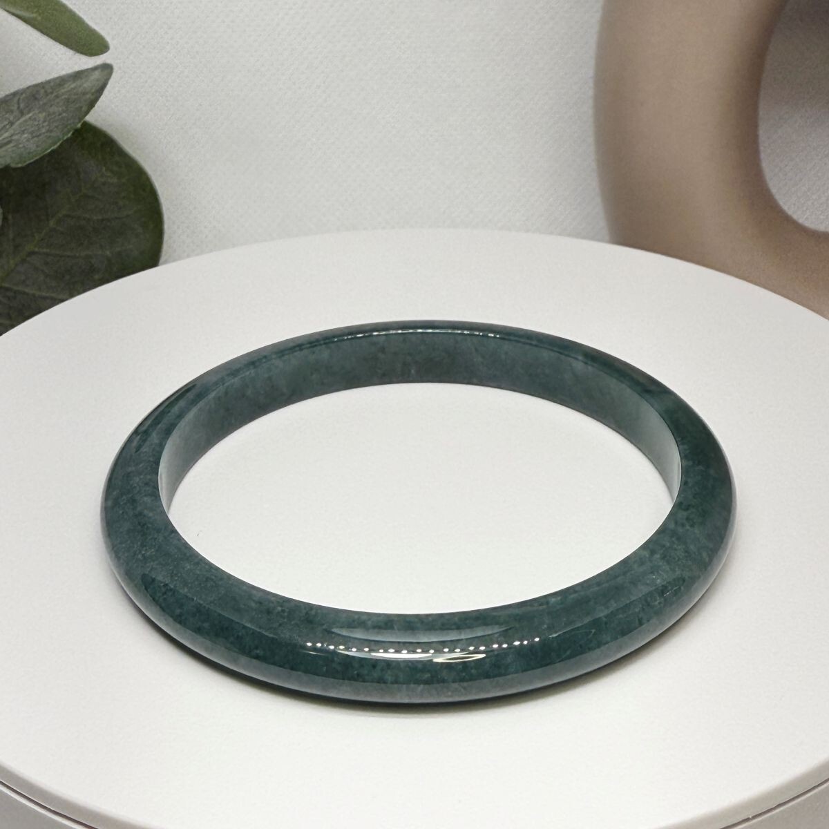 Blue Water Jade Hard Bangle Size: 56MM Width: 7.8MM w/Certificate