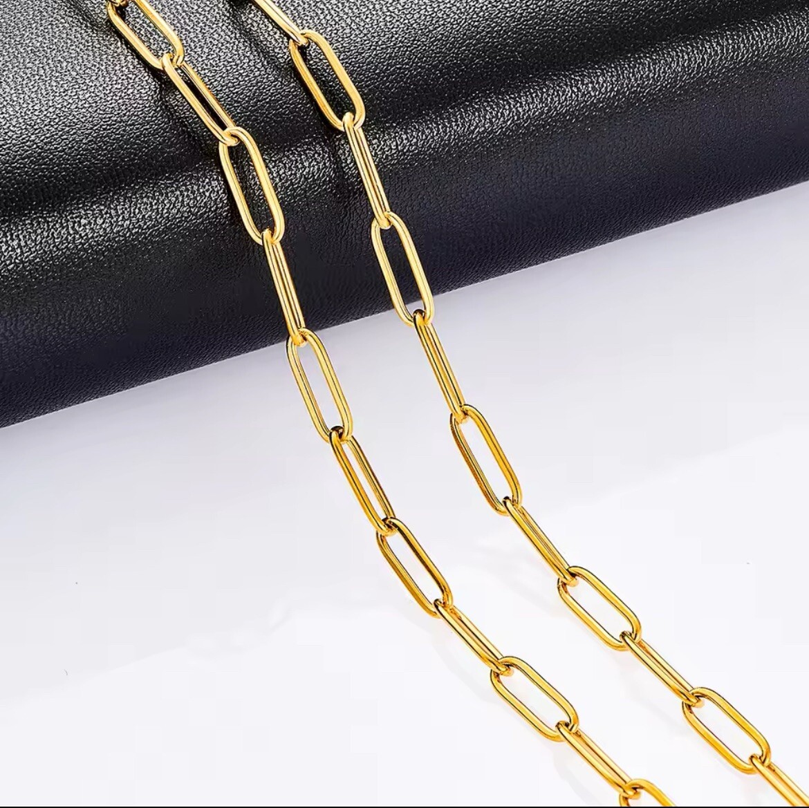 GOLD Stainless Steel 4mm Paperclip Cable Link Chain Fashion Necklace 24” NEW