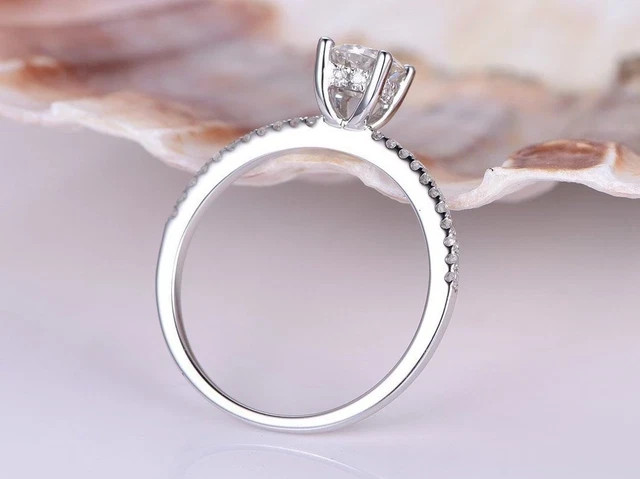 Solitaire with Accents Ring 1.30ct Round Lab Grown Diamond 14k White Gold Plated
