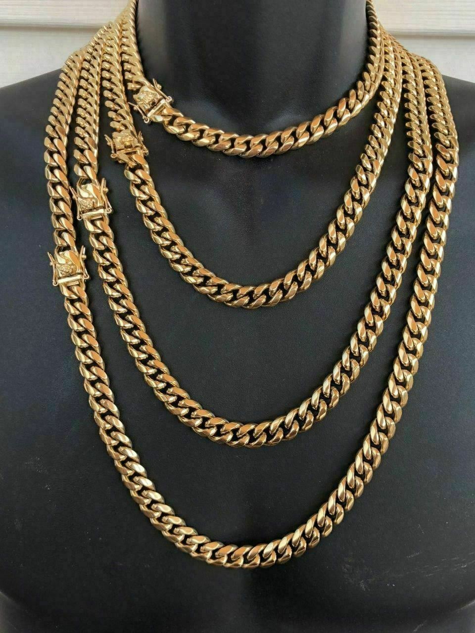 HARLEMBLING 10mm Mens Miami Cuban Link Chain 14k Gold Plated HEAVY 18″-30″
