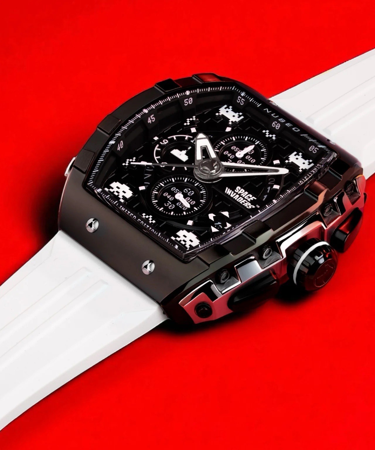 NUBEO MAGELLAN CHRONOGRAPH SPACE INVADERS LIMITED EDITION LUNAR BLACK WATCH LE