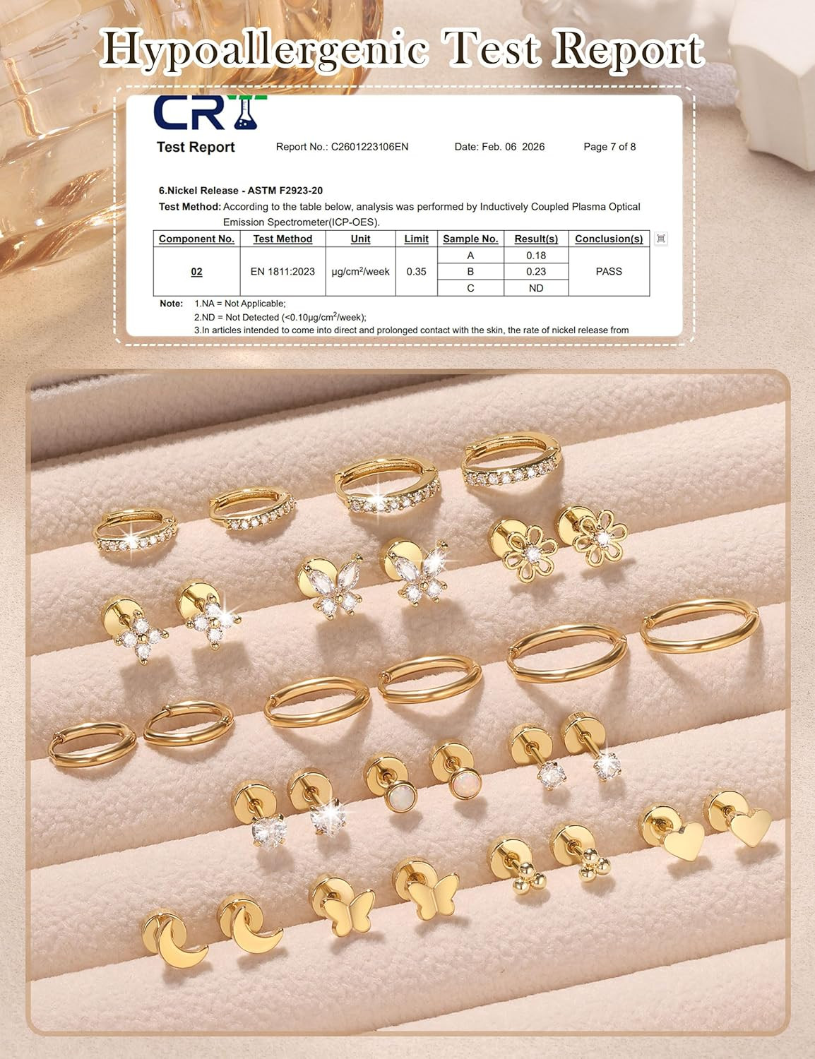 15 Pairs Hypoallergenic Flat Back Cartilage Earrings for Women, Stainless Steel