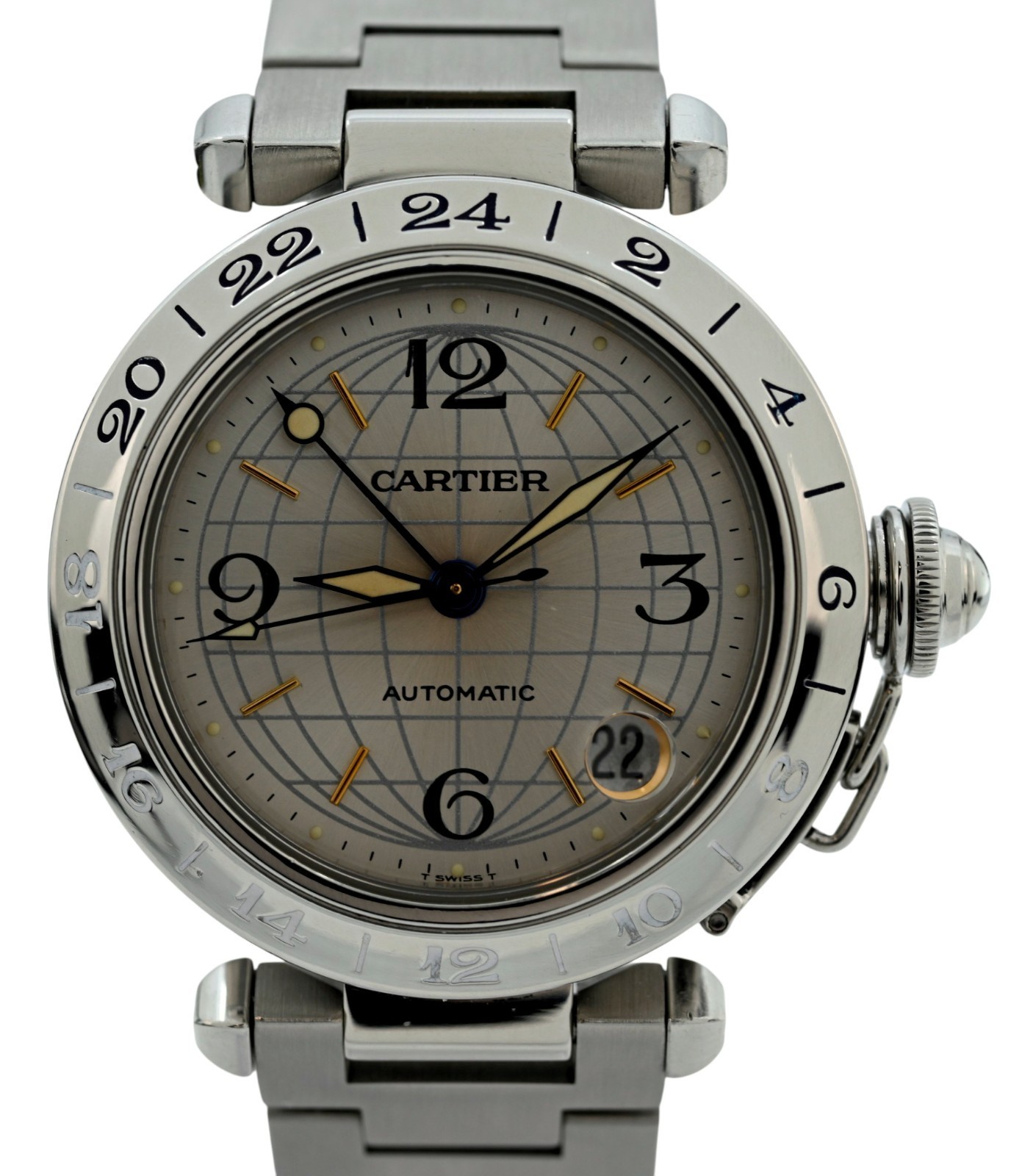 Cartier 35mm Midsize Pasha GMT Automatic Stainless Steel 2377 Watch- W31029M7!