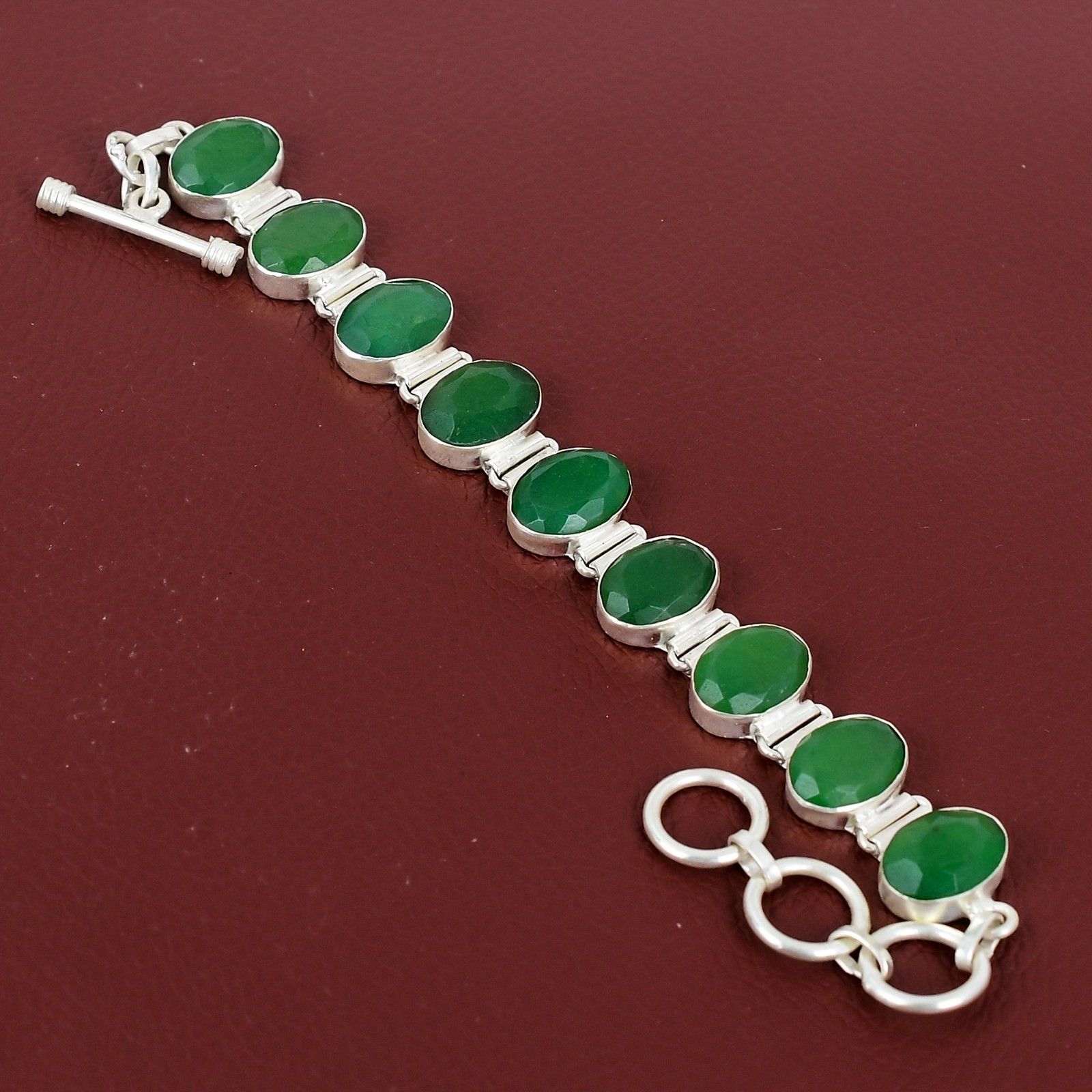 Faceted Zambian Emrald Gemstone Bracelet 925 Sterling Silver Adjustable Bracelet