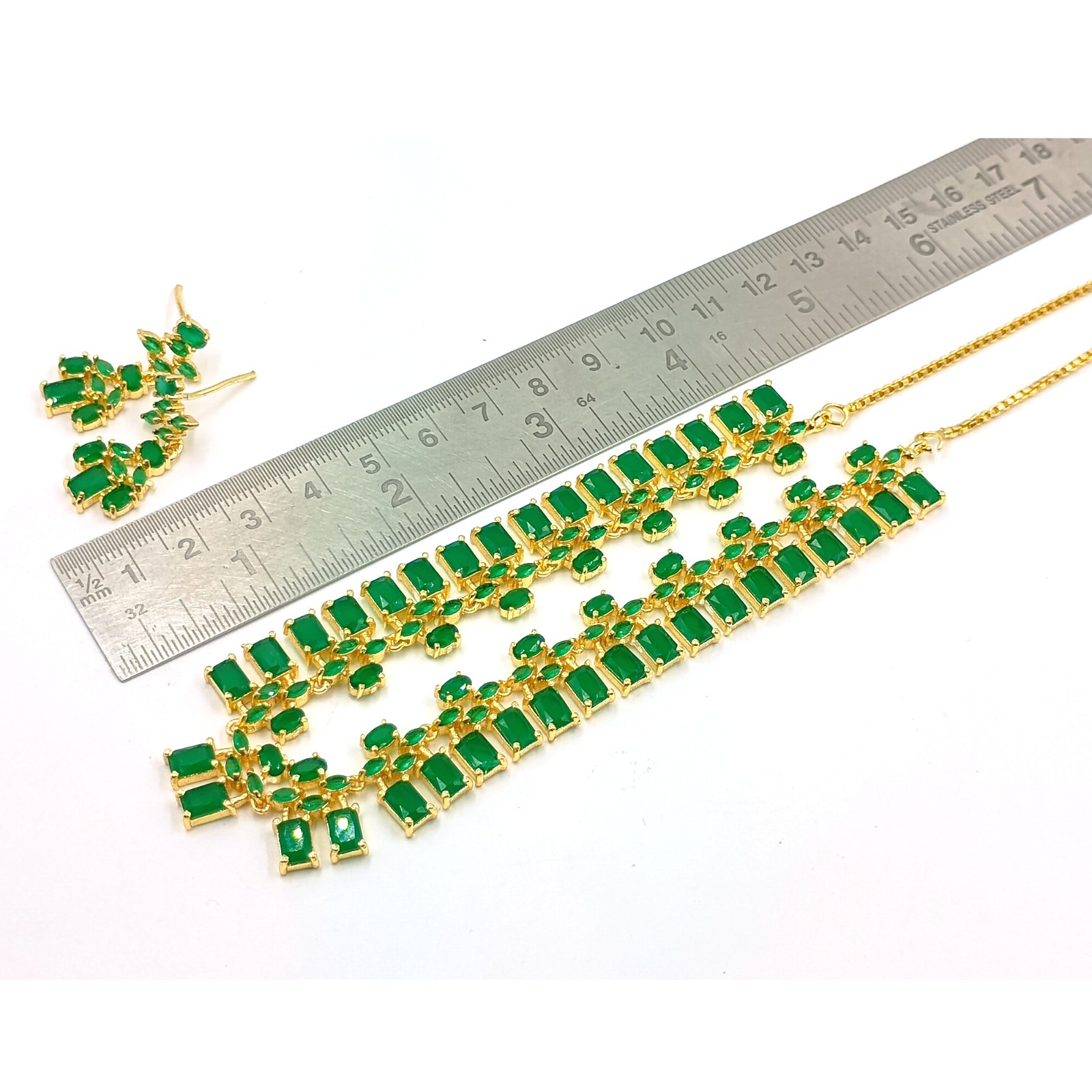 22K Gold Plated South Indian Emerald Necklace Ethnic Bridal Jewelry Set