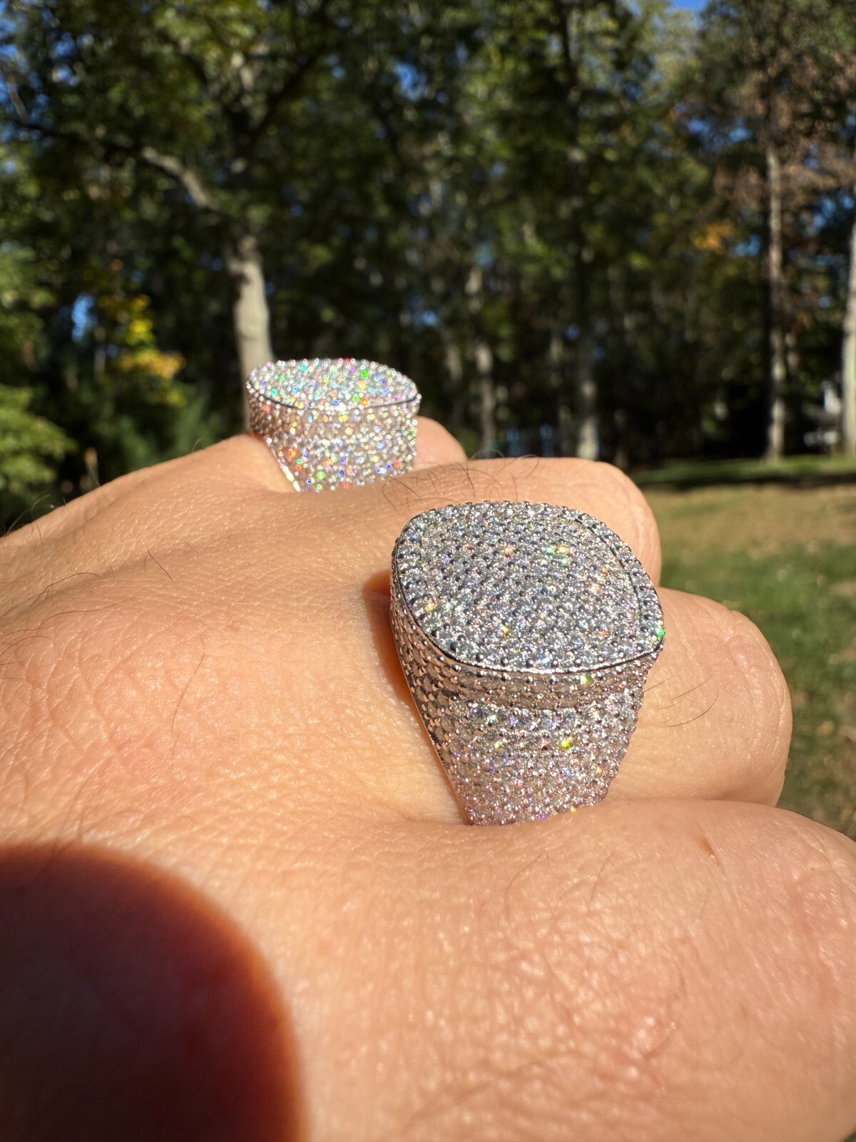 MOISSANITE Mens Large Fully 3D Square Dome Iced Hip Hop Ring 925 Sterling Silver