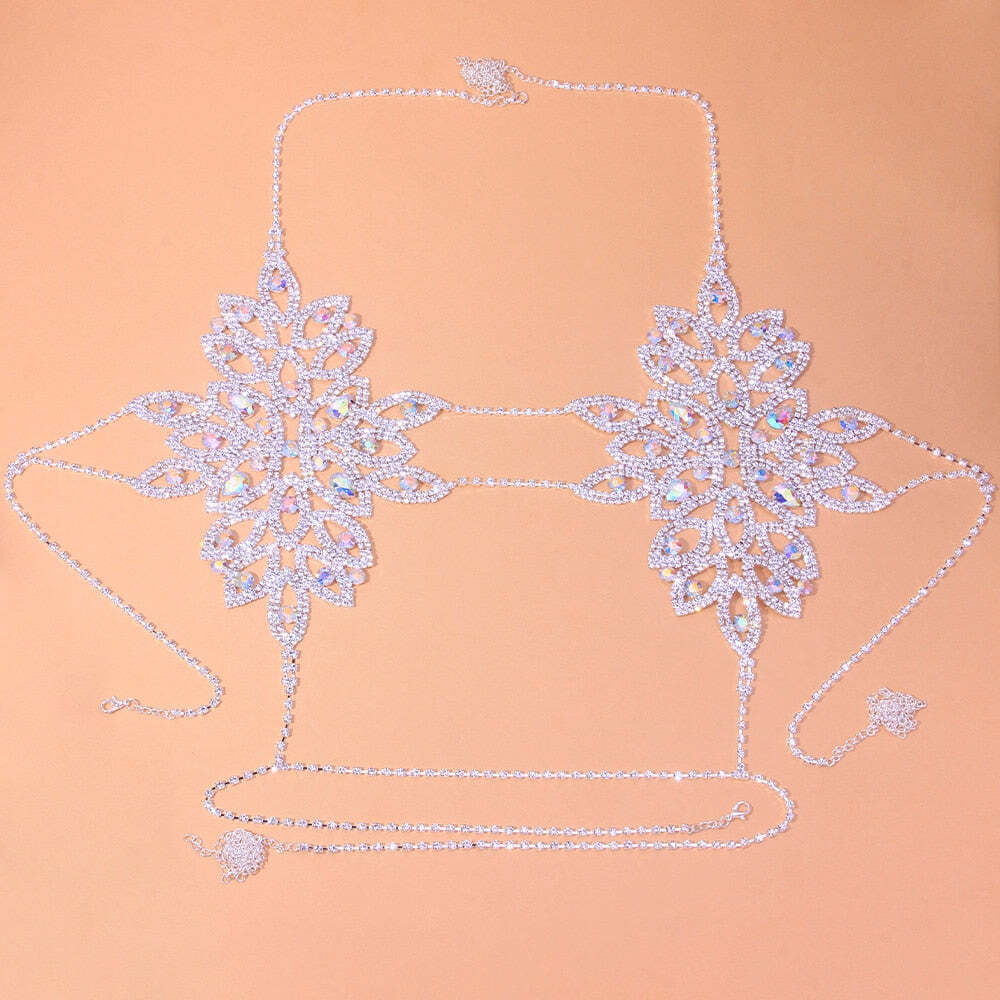 Rhinestone Crystal Harness Bra Pantie Thong Lingerie Set Shiny Bikini Sexy Body