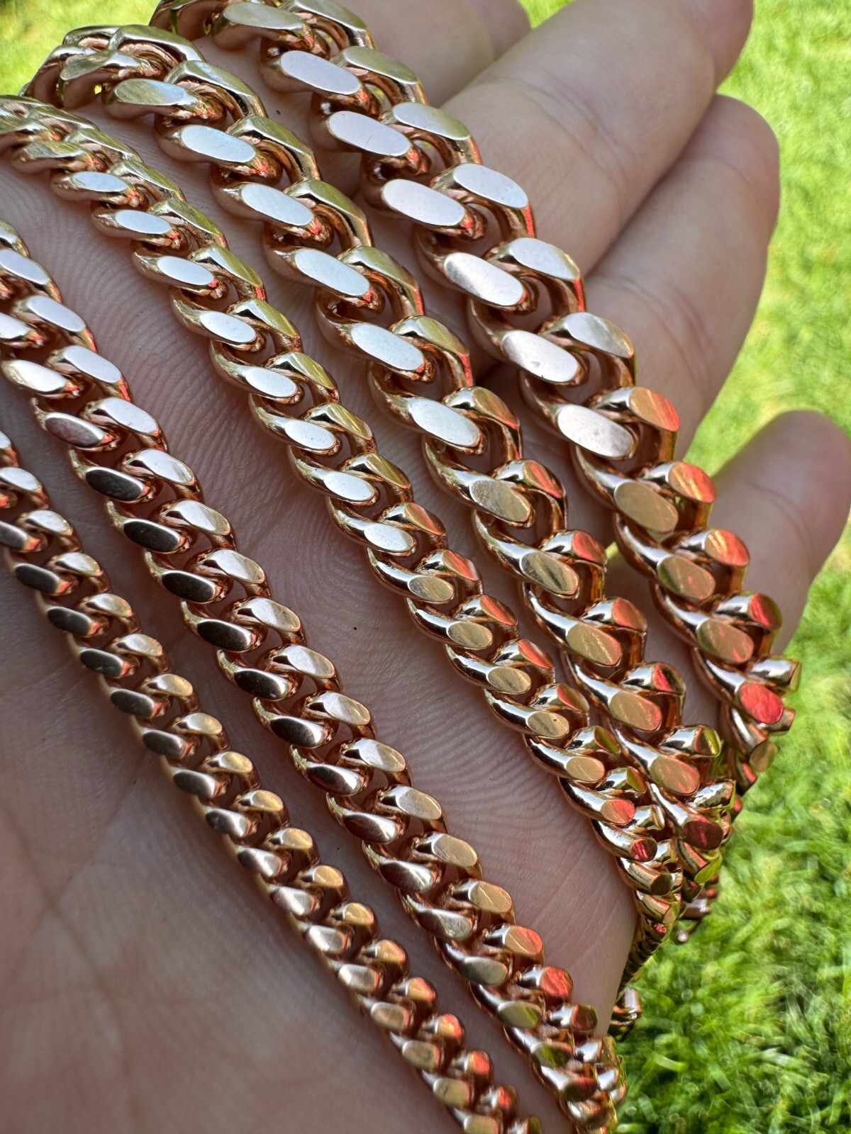 Miami Cuban Link Chain Bracelet 14k Rose Gold Plated Solid 925 Silver Box Lock