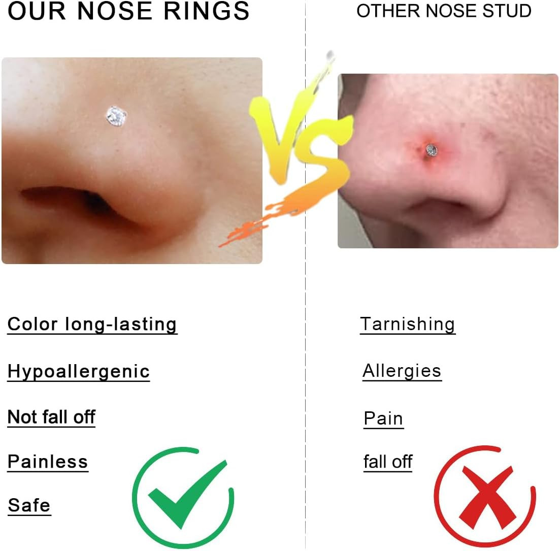 Nose Rings Studs Set for Women Men: Hypoallergenic 8Pcs 8pcs 20gauge Gold
