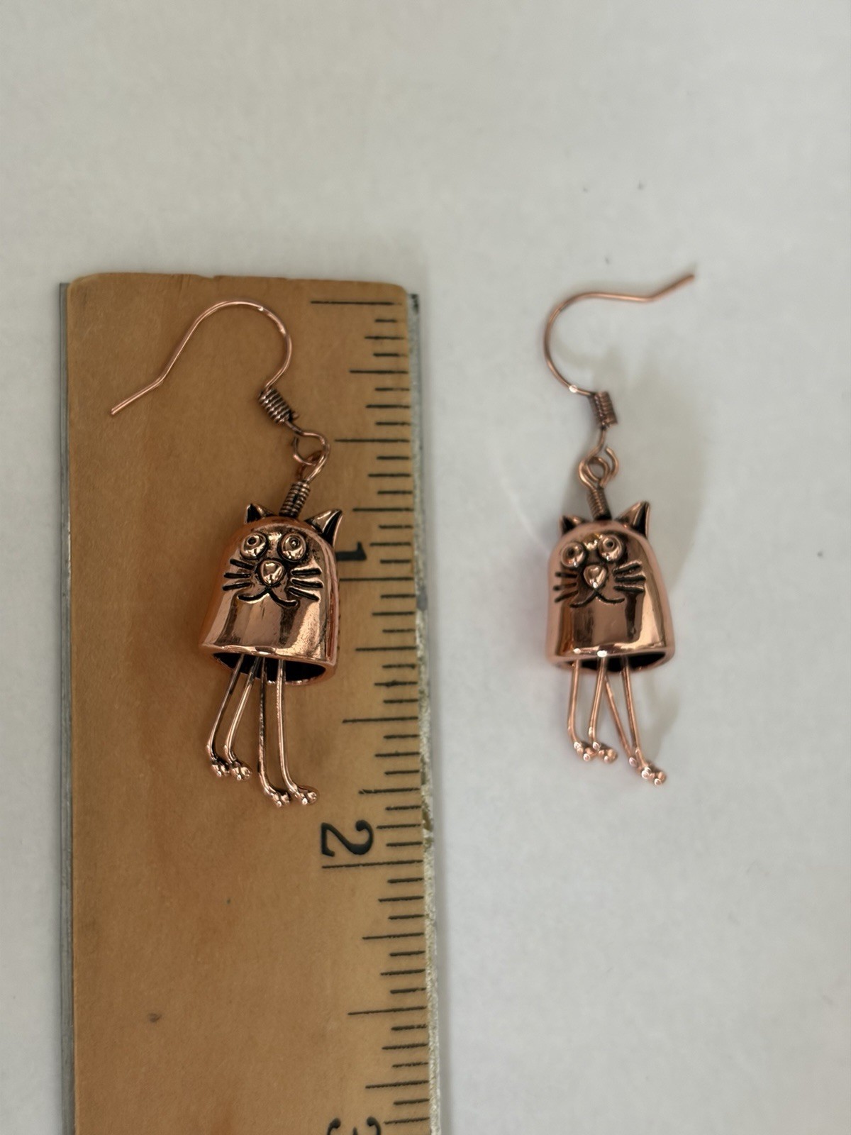 Rose Gold Tone Cat Dangle Hook Earrings Cute Kitty Animal Lightweight