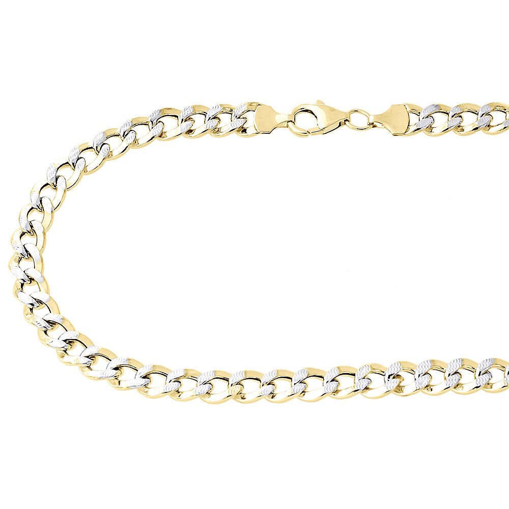 1/10th 10K Yellow Gold Diamond Cut Curb Cuban Link Chain Necklace 7mm 18-30 Inch