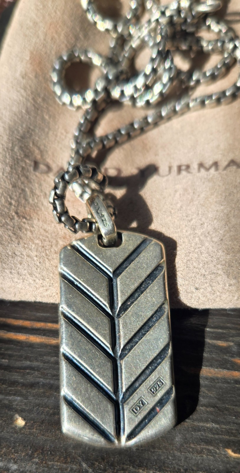 David Yurman Chevron Rainbow Dog Tag Pendant (35mm) Sterling Rainbow Pave 4.53ct