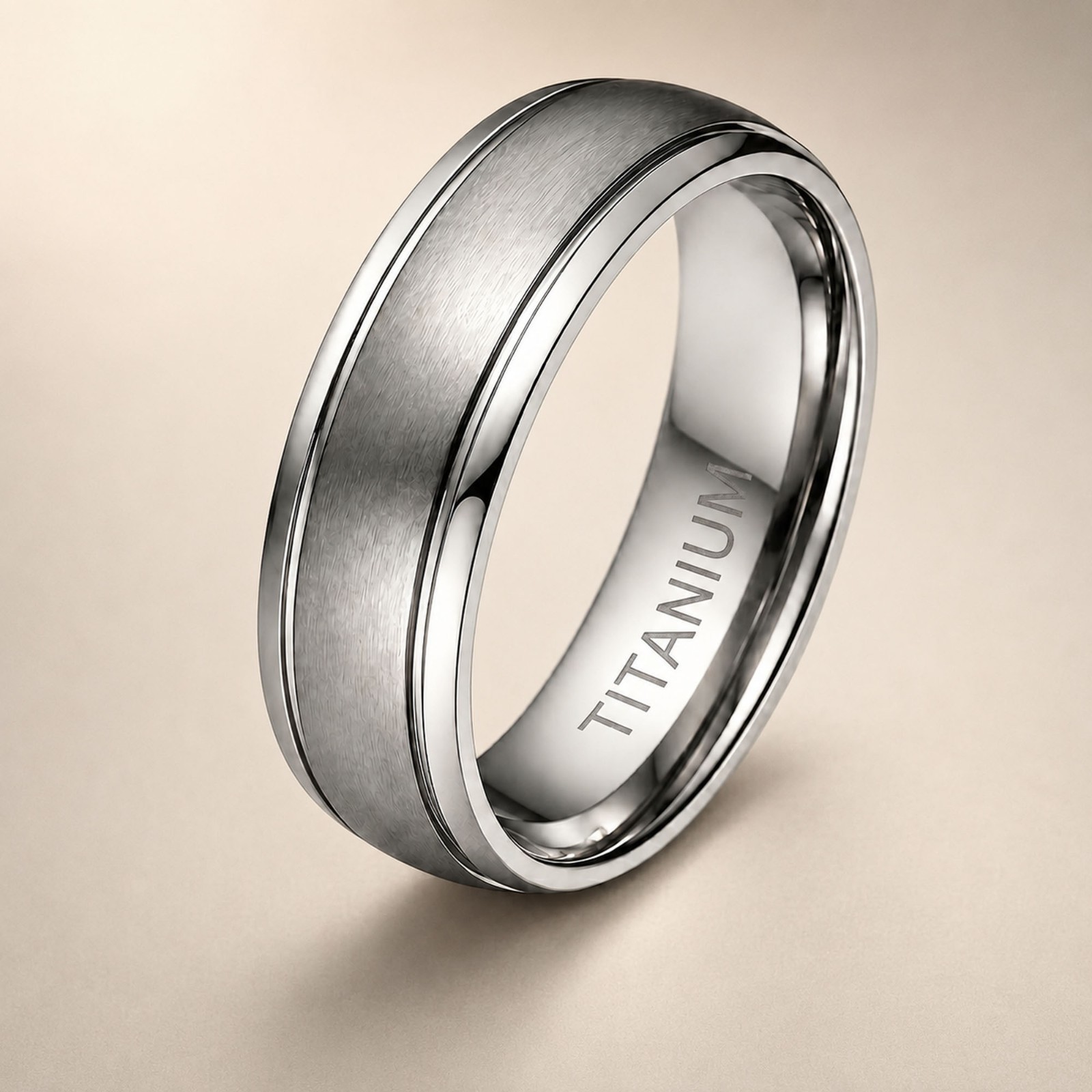 7mm Titanium Wedding Ring Brushed Surface Free Engraving Titanium Wedding Band