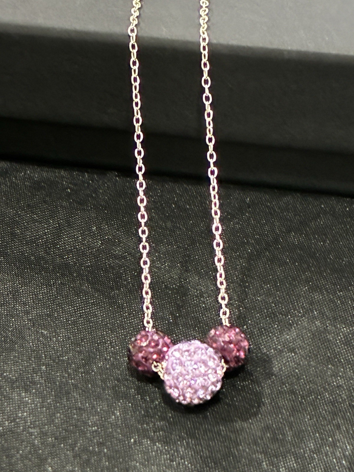 Sparkly & Dainty 19″ 925 Sterling Silver Purple Triple Charm Cluster Necklace